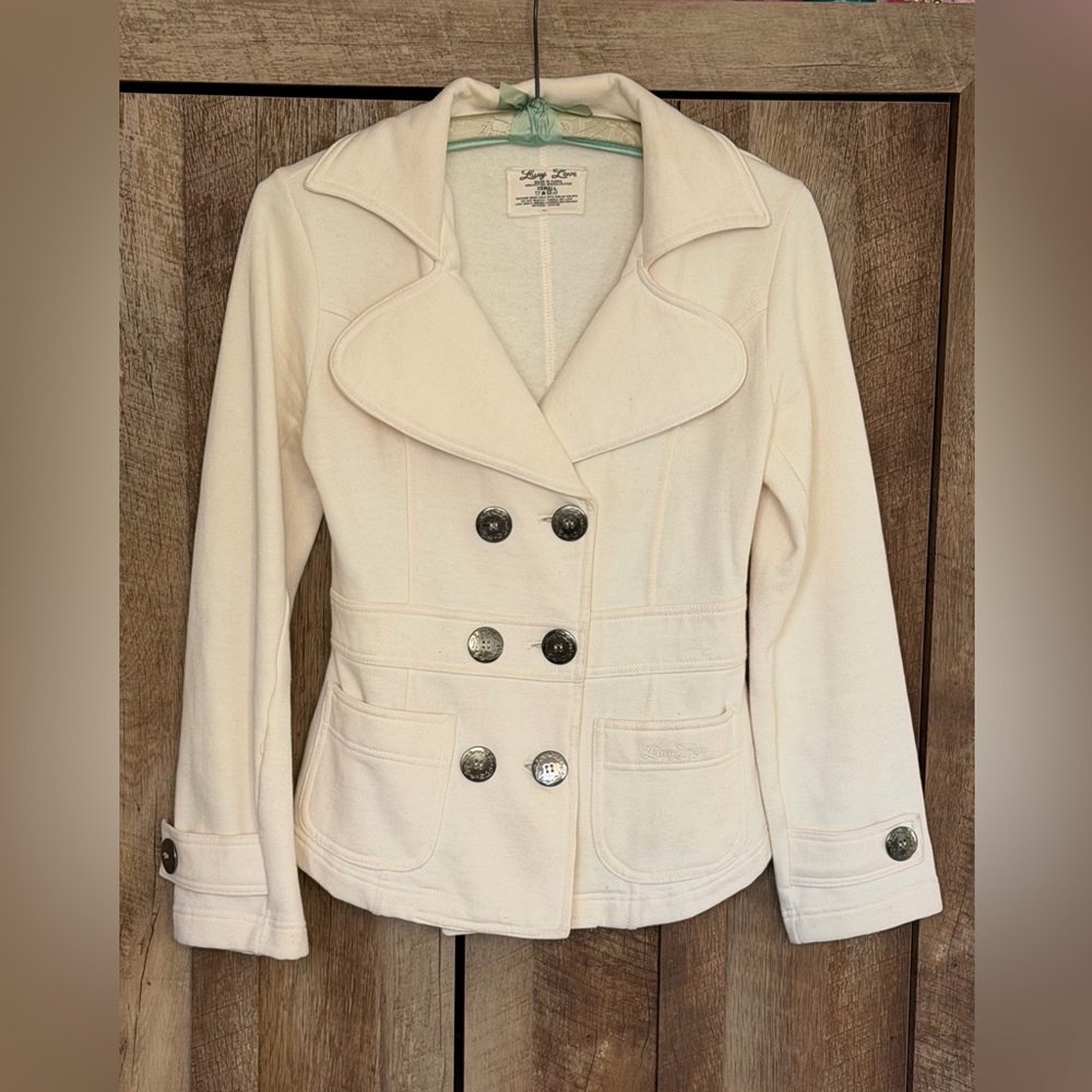 Lucy Love Cream Double-Breasted Pea Coat Junior’s XS